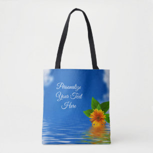 Bolso De Tela Flor elegante en agua ondulante Personalizar texto