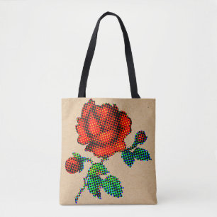 Bolso De Tela Flor en Flor Halftone sobre Arte Gráfico en Papel 