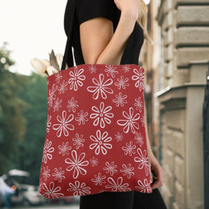 Bolso De Tela Flor Flor Flora Retro Rojo y Blanco