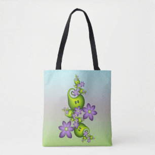 Bolso De Tela Flor Floral Fantasía Lilac Flores Formas verdes Fr
