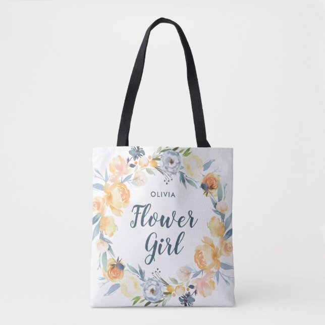 Bolso De Tela Flor Floral Wreath Monogramada Niña (Anverso)