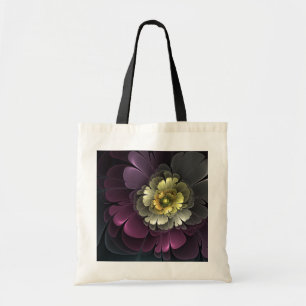 Bolso De Tela Flor fractal abstracta moderna purpura gris khaki