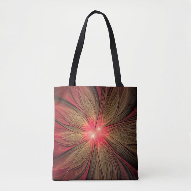 Bolso De Tela Flor fractal de fanatismo rojo (Anverso)