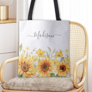 Bolso De Tela Flor Girassol Amarillo Monograma Botánico Floral