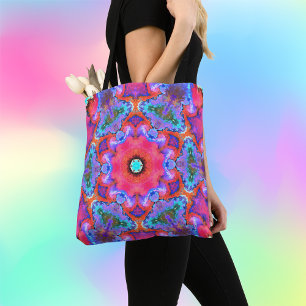 Bolso De Tela Flor hippie rosa azul y Naranja psicodélica