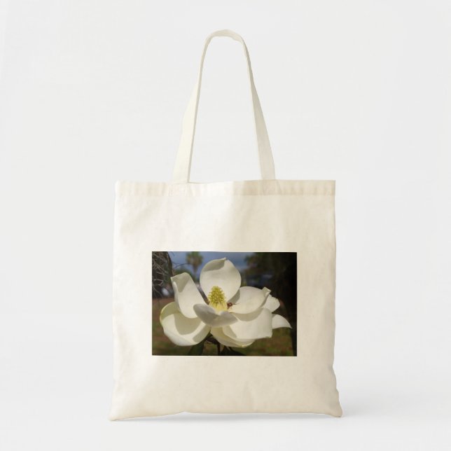 Bolso De Tela Flor magnolia blanca y abeja (Frente)