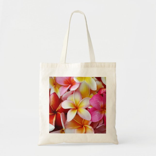Bolso De Tela Flor mezclada blanca amarilla rosada del Plumeria (Frente)