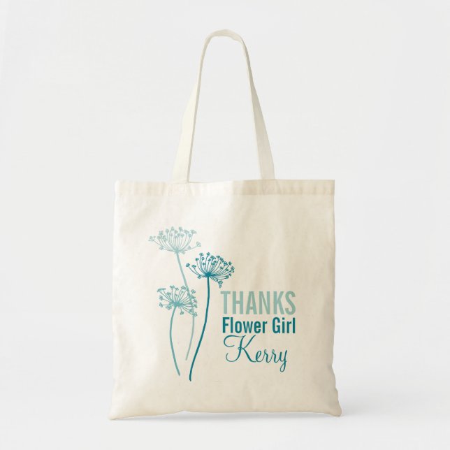 Bolso De Tela Flor moderna vaca perejil chica de flores verde az (Frente)