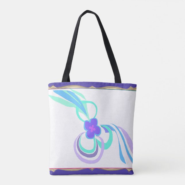 Bolso De Tela Flor morada con cintas (Reverso)