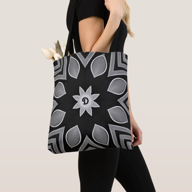 Bolso De Tela Flor negra, gris y blanca (Detalle)
