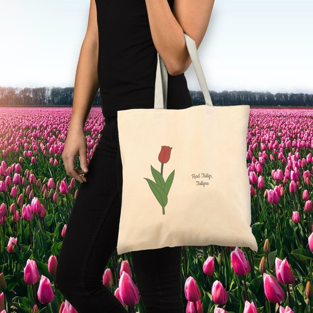 Bolso De Tela Flor Pastel de Tulipanes Rojos Botánicos (Red Tulip Flower Tote Bag)