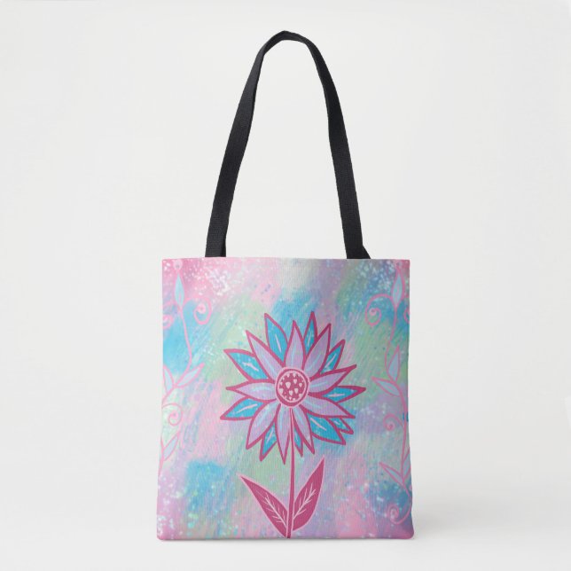 Bolso De Tela Flor Pastel dibujada a mano (Anverso)