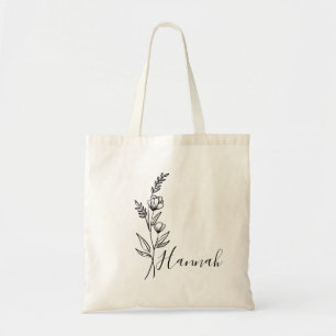 Bolso De Tela Flor personalizada del mes de nacimiento con nombr