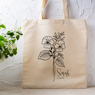 Bolso De Tela Flor Personalizada del Mes de Nacimiento Febrero B