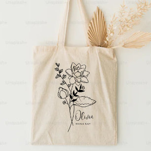 Bolso De Tela Flor Personalizada del Mes de Nacimiento Julio Boh