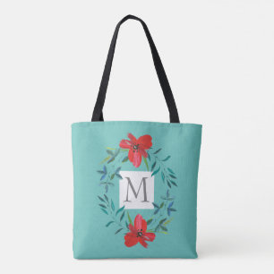 Bolso De Tela Flor pintada de bonito en azul añadir monograma