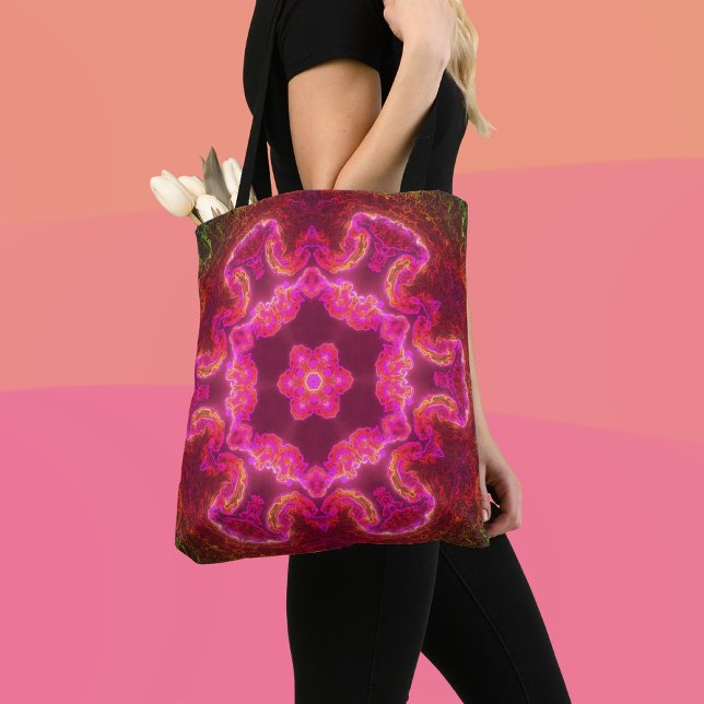 Bolso De Tela Flor psicodélica Kaleidoscopio rosa rojo y verde (Subido por el creador)