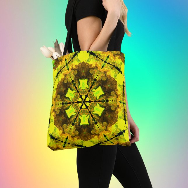 Bolso De Tela Flor psicodélica Kaleidoscopo Amarilla y Verde (Subido por el creador)