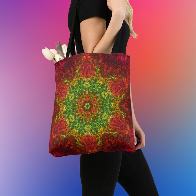 Bolso De Tela Flor psicodélica Kaleidoscopo Verde y Rojo (Subido por el creador)