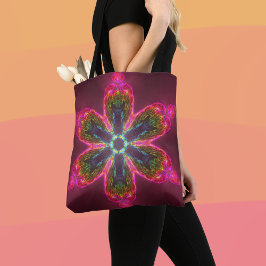 Bolso De Tela Flor psicodélica Kaleidoscopo verde y rosa