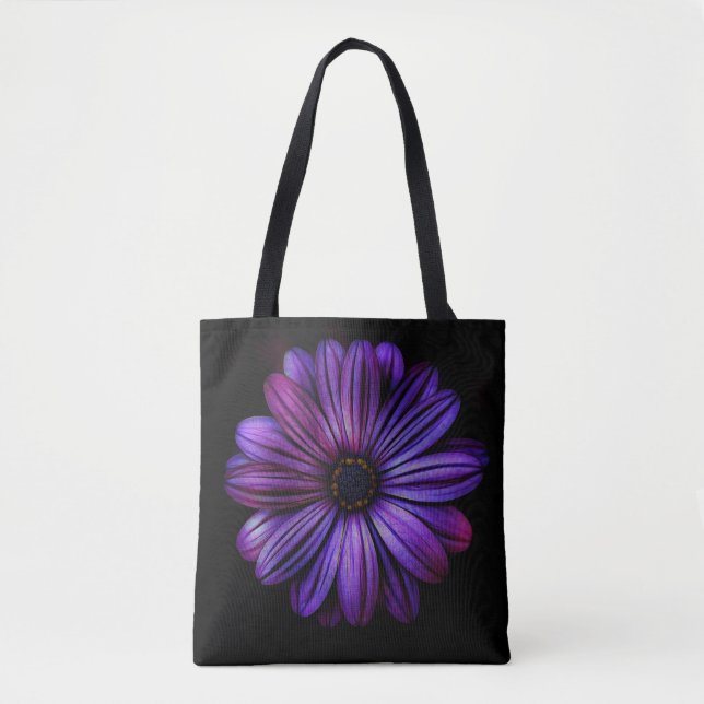 Bolso De Tela Flor púrpura grande en negro (Anverso)