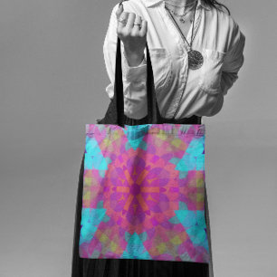 Bolso De Tela Flor retro Mandala azul rosa y púrpura