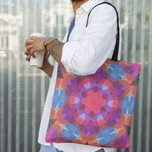 Bolso De Tela Flor retro Mandala azul rosa y púrpura