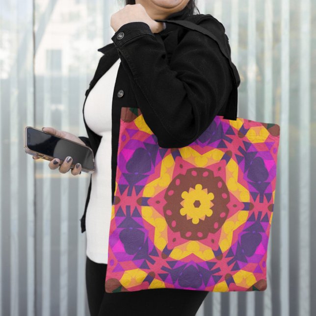 Bolso De Tela Flor retro Mandala rosa morado y amarillo (Subido por el creador)