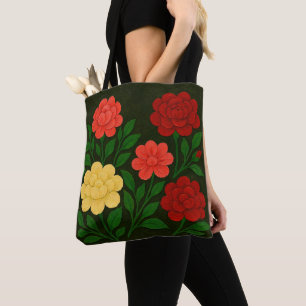 Bolso De Tela Flor roja, coral y amarilla