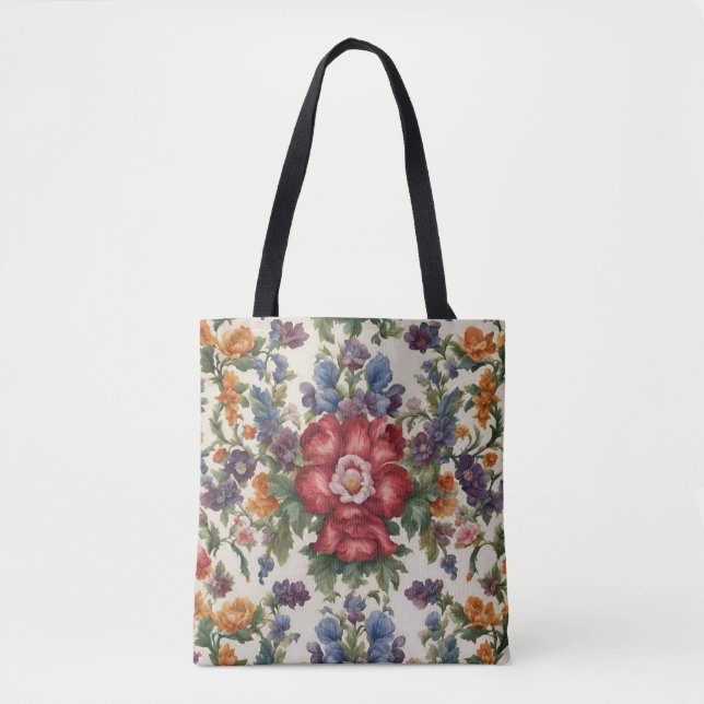Bolso De Tela Flor Roja Refinada Increíble y Flores Delgadas (Anverso)