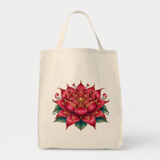 Bolso De Tela Flor roja tailandesa, arte tailandés, diseño taila (Frente)