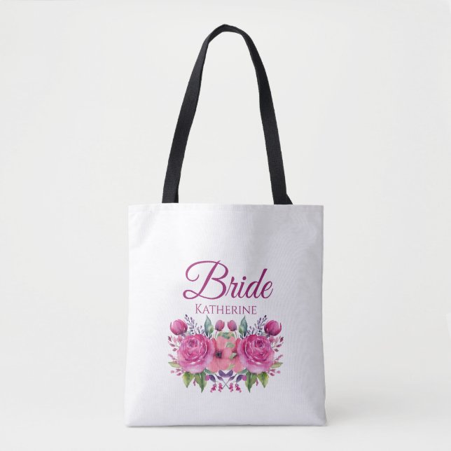 Bolso De Tela Flor rosa acuarela Bouquet-novia- (Anverso)