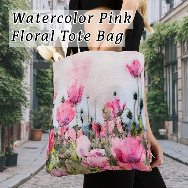 Bolso De Tela Flor rosa acuarela moderna cosmopolita (This Watercolor Pink Floral Tote bag makes a great Mother's Day or Valentines Day Gift)