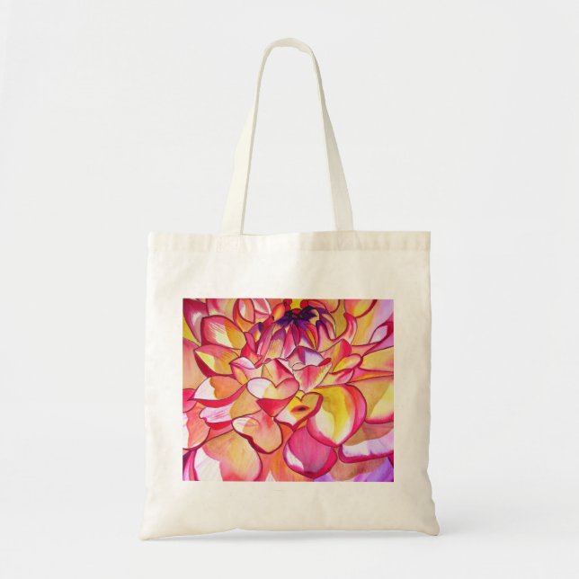 Bolso De Tela Flor rosa de Dahlia acuarela arte fino (Frente)
