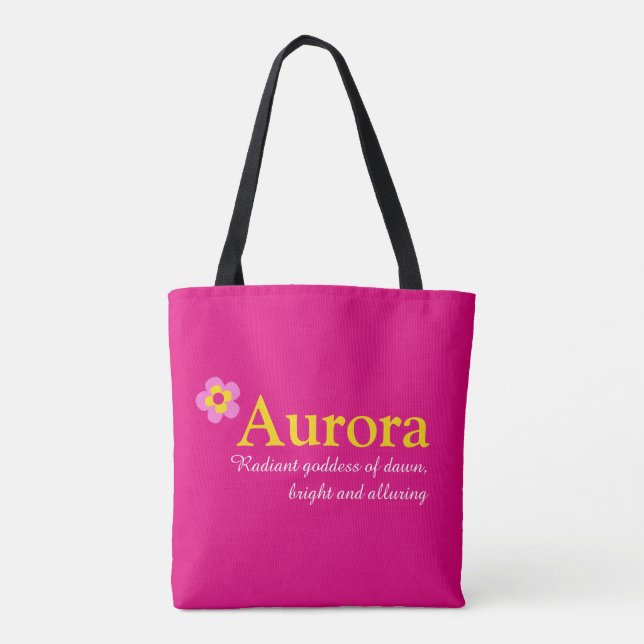 Bolso De Tela Flor rosa nombre personalizado Aurora y significad (Reverso)