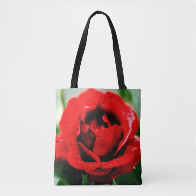 Bolso De Tela Flor rosa roja romántica (Anverso)