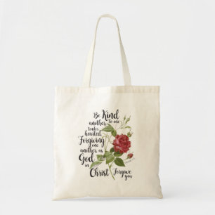 Bolso De Tela Flor Rosa vintage ilustrada con verso biblial