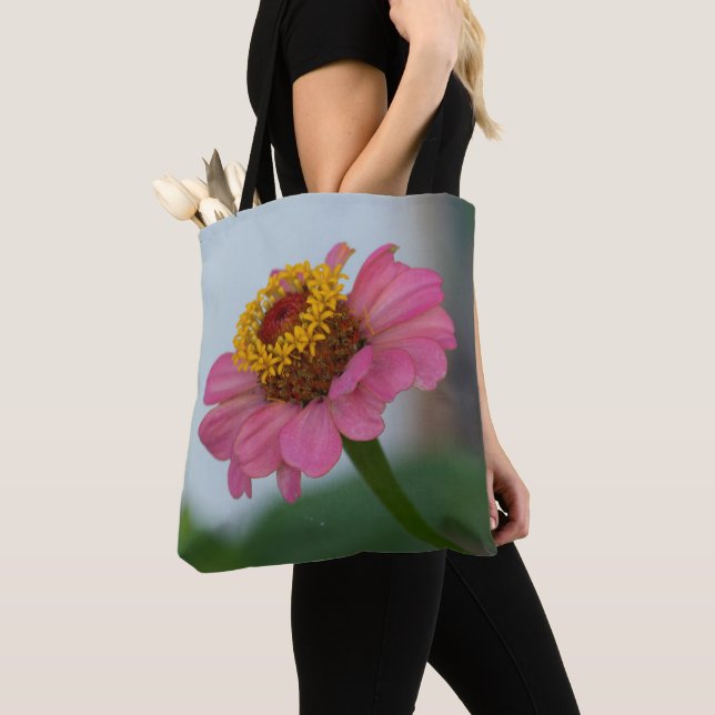 Bolso De Tela Flor rosa zinnia (Detalle)