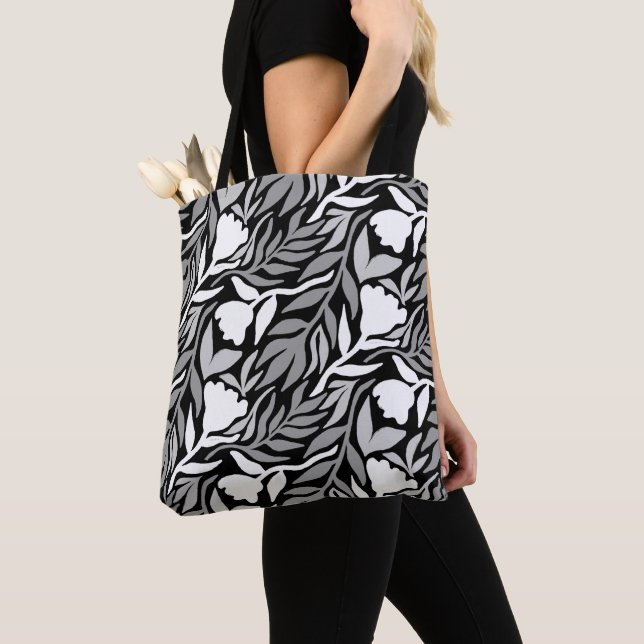 Bolso De Tela Flor salvaje Cascada Blanco y Gris Negro (Detalle)