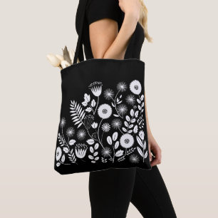 Bolso De Tela Flor silvestre Black and White Boho
