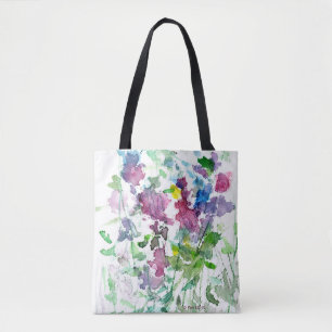 Bolso De Tela Flor silvestre Bouquet Red Blue Rosa Watercolor Im