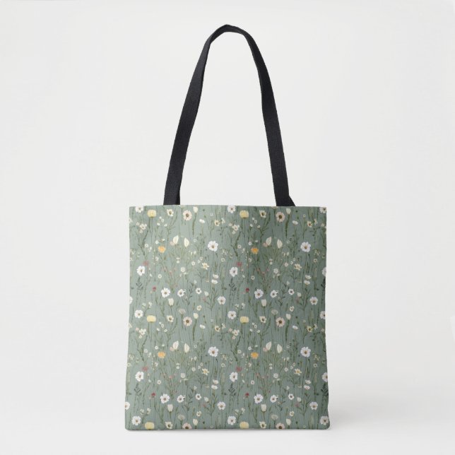 Bolso De Tela Flor silvestre Dusty Sage Floral Verde (Anverso)