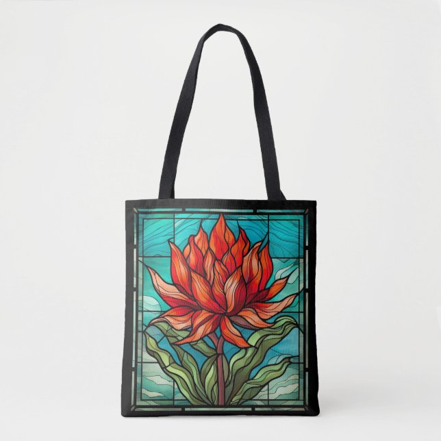 Bolso De Tela Flor silvestre roja en vidrio manchado (Anverso)