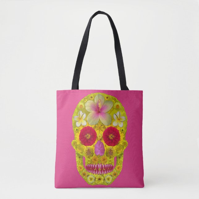 Bolso De Tela Flor Skull 8 (Anverso)