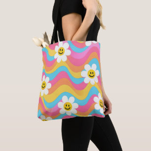 Bolso De Tela Flor sonriente ondulada retro genial