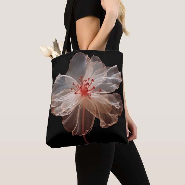 Bolso De Tela Flor translúcida elegante sobre negro (Detalle)