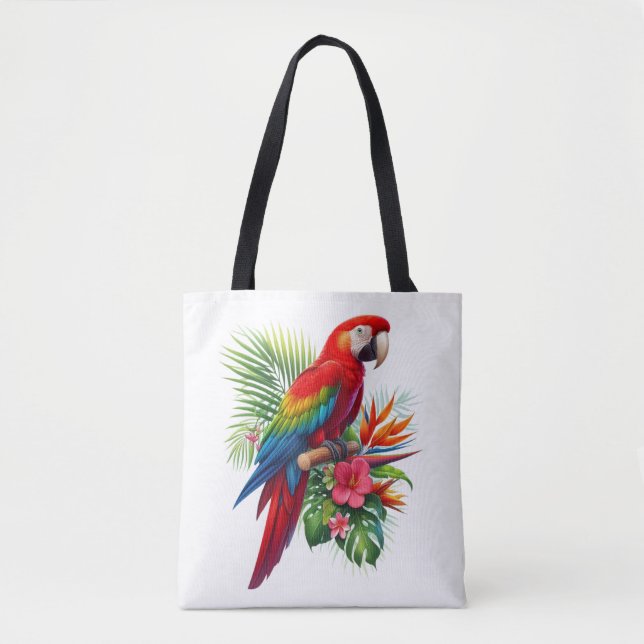 Bolso De Tela Flor tropical de macao rojo (Anverso)
