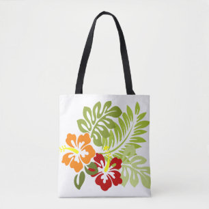 Bolso De Tela Flor Tropical Deja Al Naranja Rojo Hibiscus Hawaii