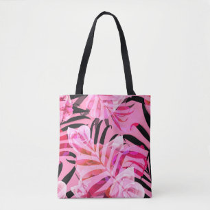 Bolso De Tela Flor tropical sin foco, planta y patrón de hojas b