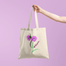 Bolso De Tela Flor violeta acuarela con tu inicial en 1 lado
